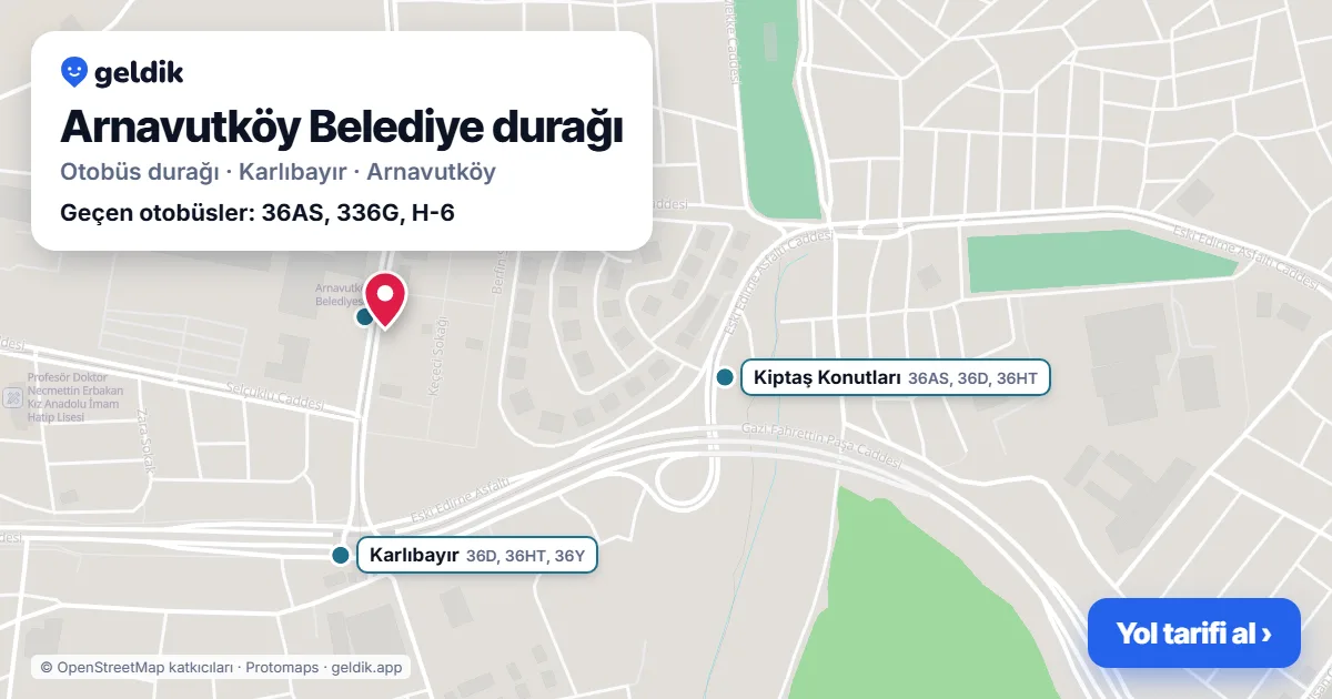 Arnavutköy Belediye otobüs durağı haritada: konumu ve yakındaki duraklar
