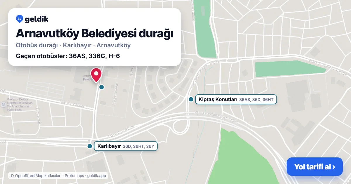 Arnavutköy Belediyesi otobüs durağı haritada: konumu ve yakındaki duraklar