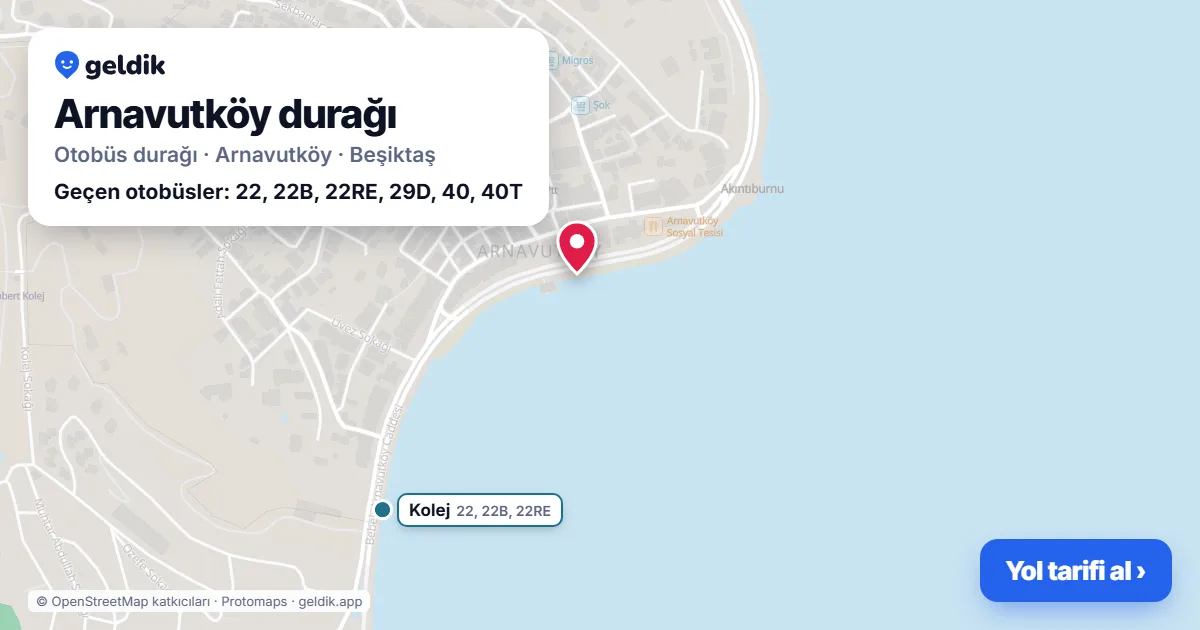 Arnavutköy otobüs durağı haritada: konumu ve yakındaki duraklar