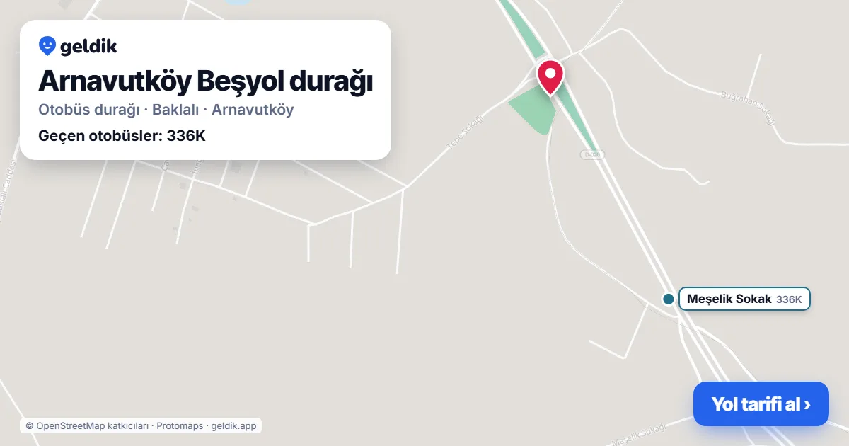 Arnavutköy Beşyol otobüs durağı haritada: konumu ve yakındaki duraklar