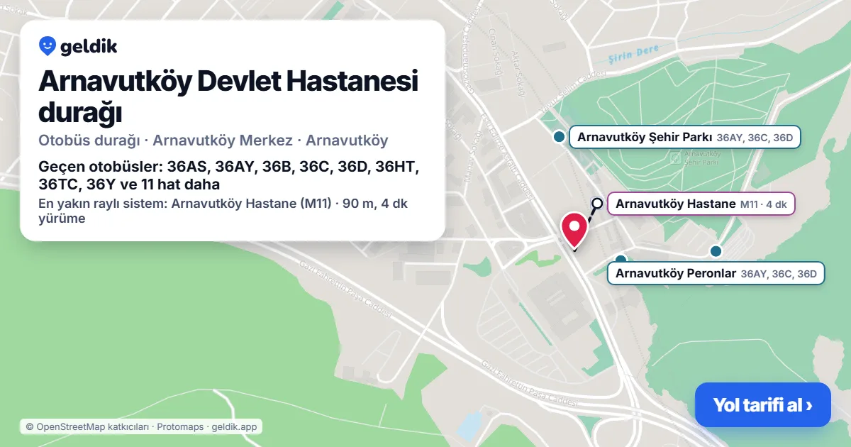 Arnavutköy Devlet Hastanesi otobüs durağı haritada: konumu ve yakındaki duraklar