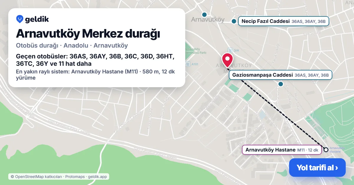 Arnavutköy Merkez otobüs durağı haritada: konumu ve yakındaki duraklar