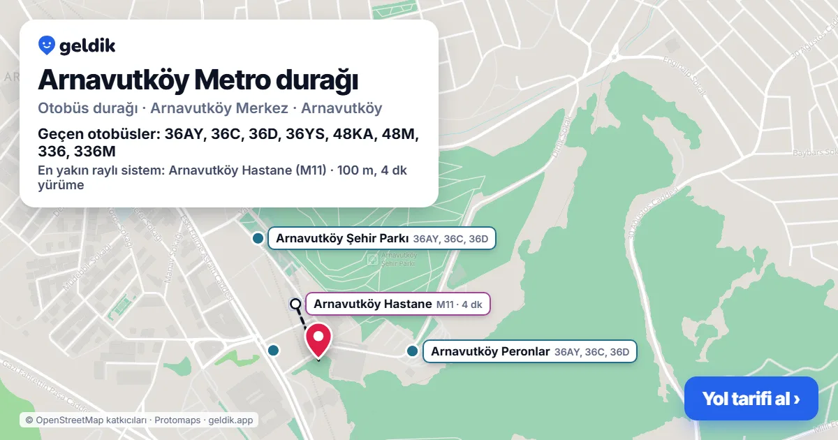 Arnavutköy Metro otobüs durağı haritada: konumu ve yakındaki duraklar