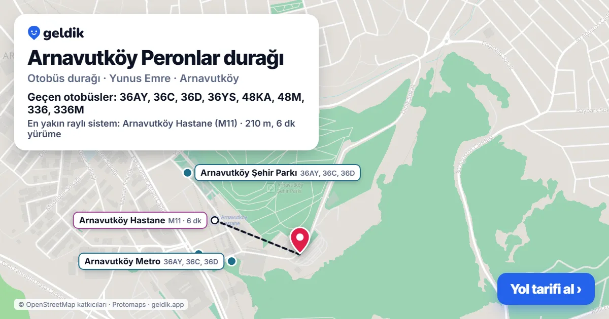Arnavutköy Peronlar otobüs durağı haritada: konumu ve yakındaki duraklar