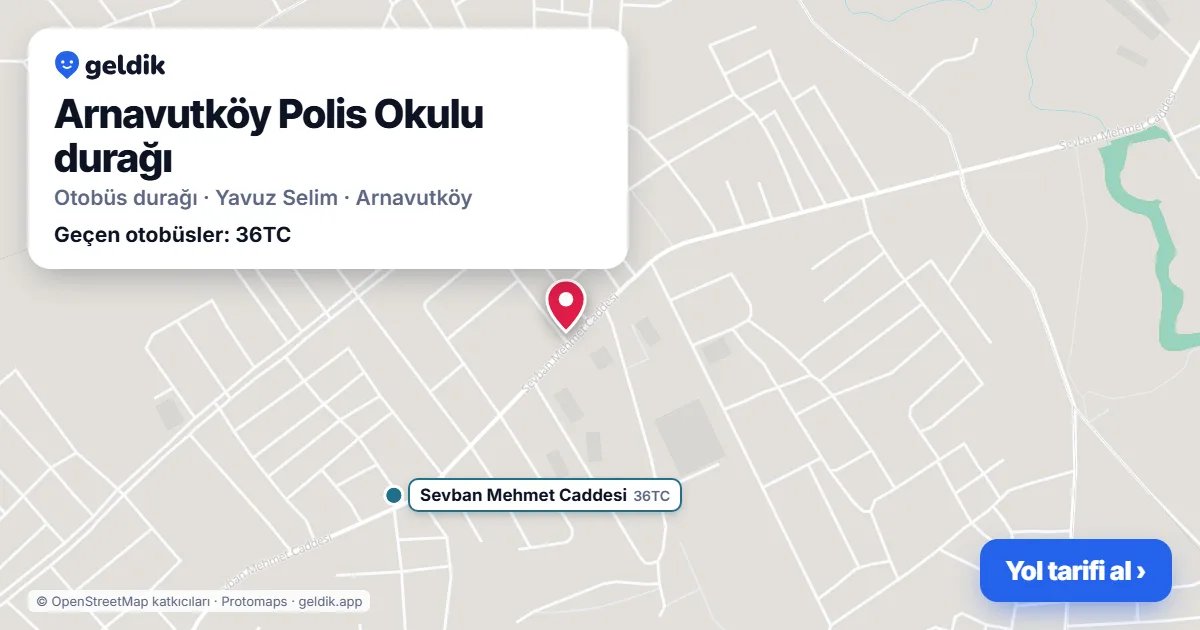 Arnavutköy Polis Okulu otobüs durağı haritada: konumu ve yakındaki duraklar