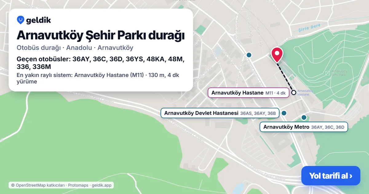 Arnavutköy Şehir Parkı otobüs durağı haritada: konumu ve yakındaki duraklar