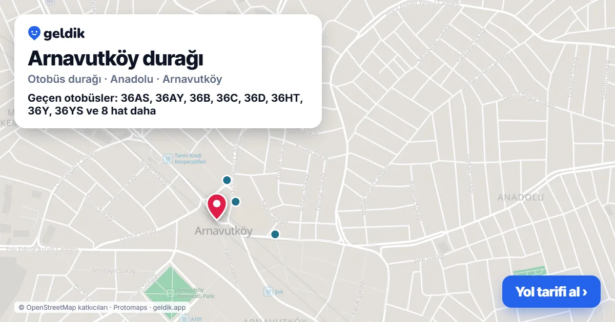 Arnavutköy otobüs durağı haritada: konumu ve yakındaki duraklar
