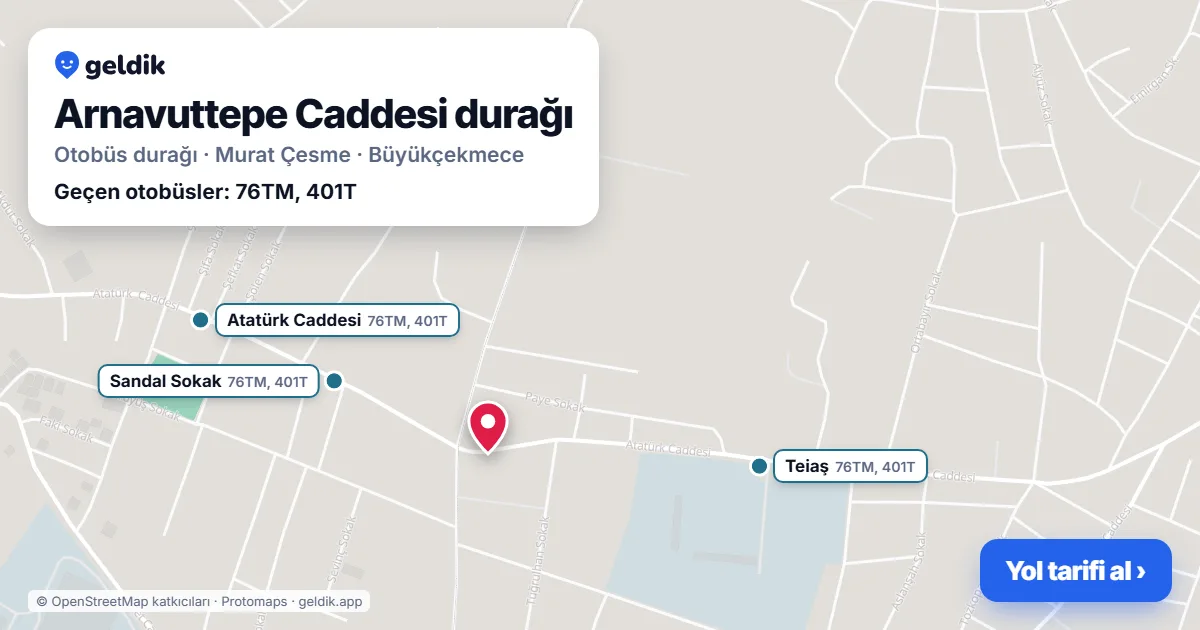 Arnavuttepe Caddesi otobüs durağı haritada: konumu ve yakındaki duraklar