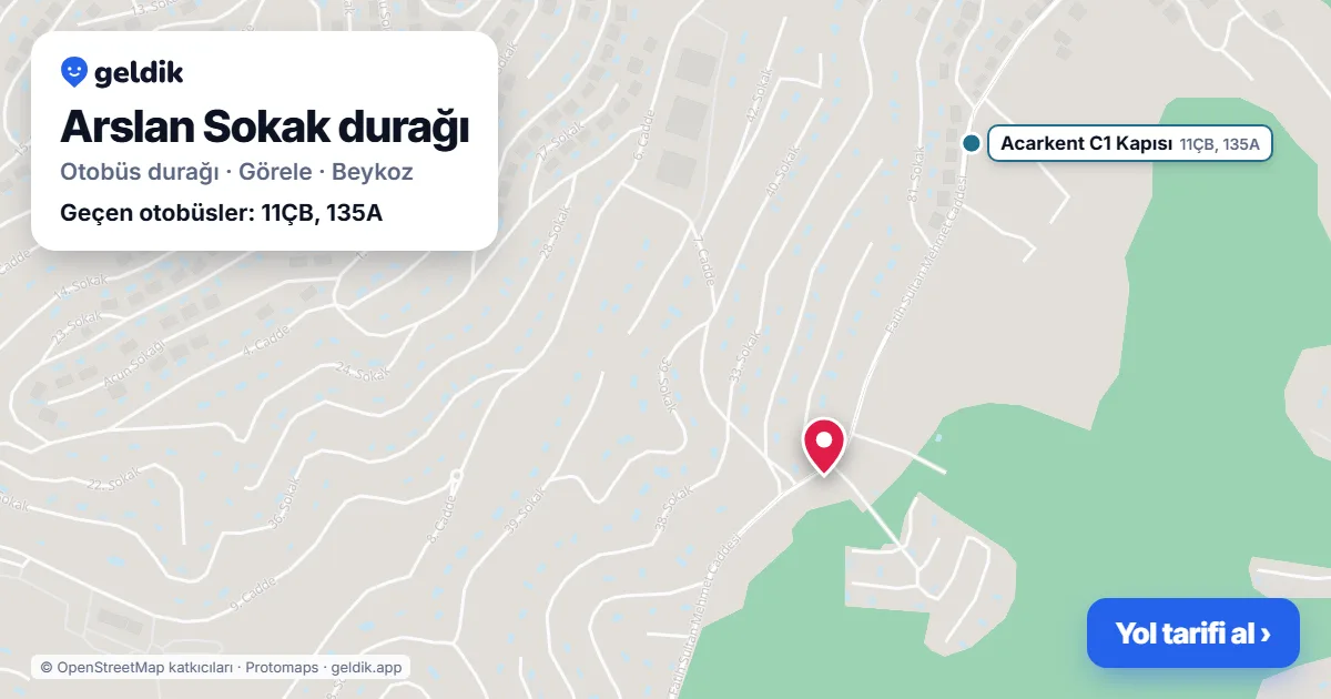 Arslan Sokak otobüs durağı haritada: konumu ve yakındaki duraklar