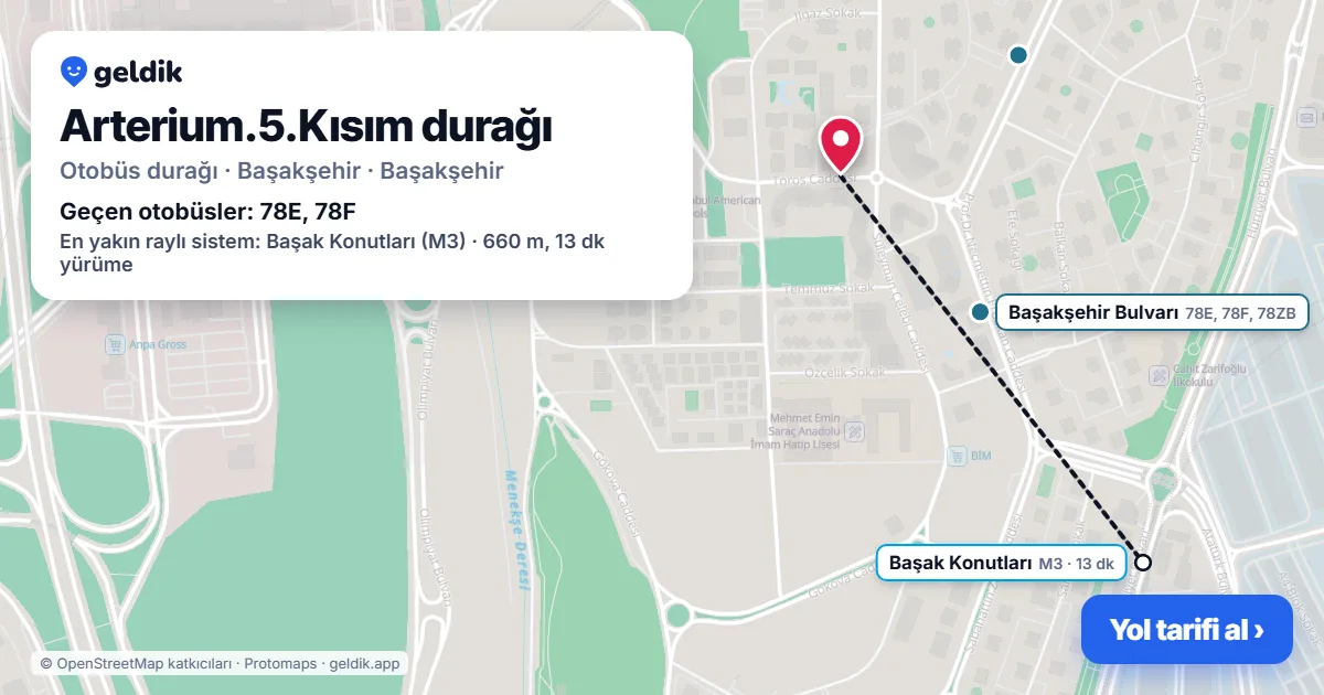 Arterium.5.Kısım otobüs durağı haritada: konumu ve yakındaki duraklar