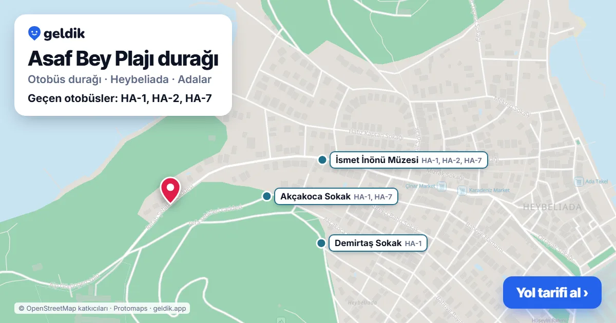 Asaf Bey Plajı otobüs durağı haritada: konumu ve yakındaki duraklar