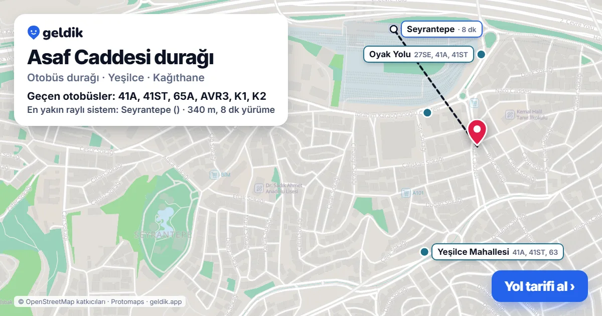 Asaf Caddesi otobüs durağı haritada: konumu ve yakındaki duraklar