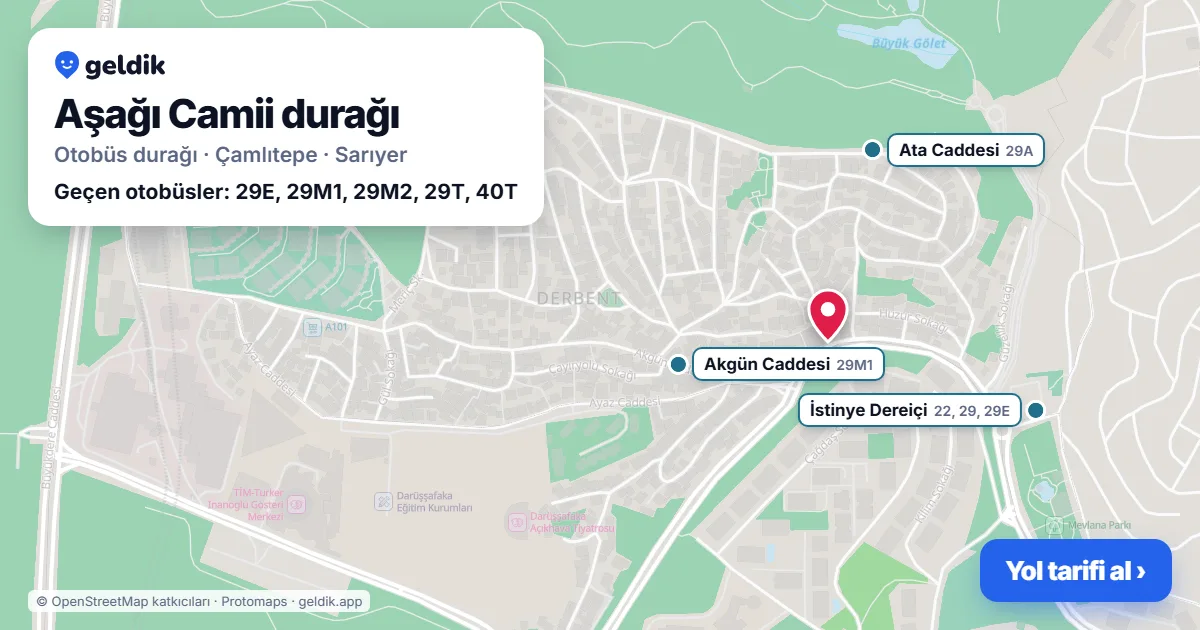 Aşağı Camii otobüs durağı haritada: konumu ve yakındaki duraklar