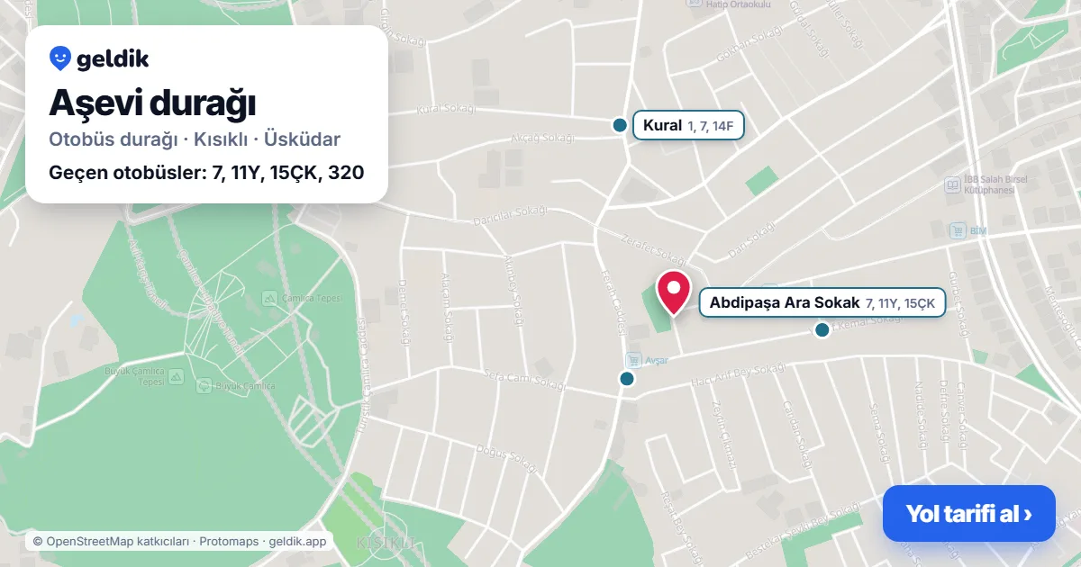 Aşevi otobüs durağı haritada: konumu ve yakındaki duraklar