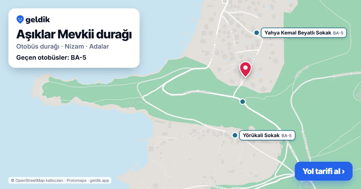 Aşıklar Mevkii otobüs durağı haritada: konumu ve yakındaki duraklar