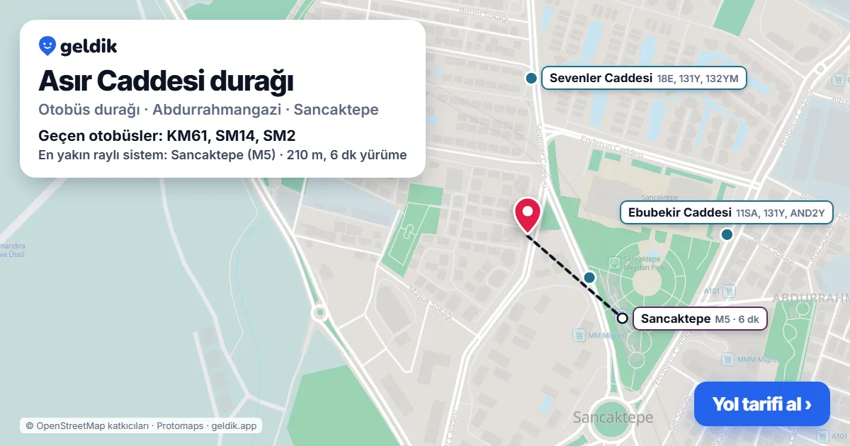 Asır Caddesi otobüs durağı haritada: konumu ve yakındaki duraklar
