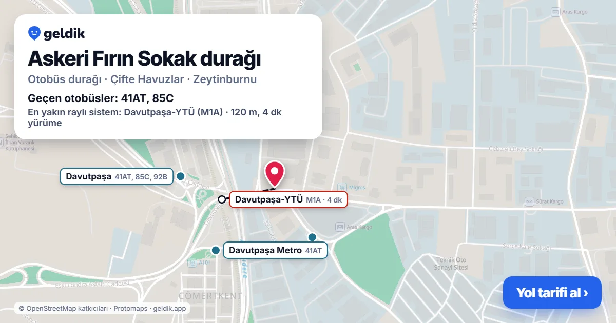 Askeri Fırın Sokak otobüs durağı haritada: konumu ve yakındaki duraklar