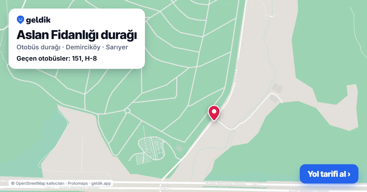 Aslan Fidanlığı otobüs durağı haritada: konumu ve yakındaki duraklar