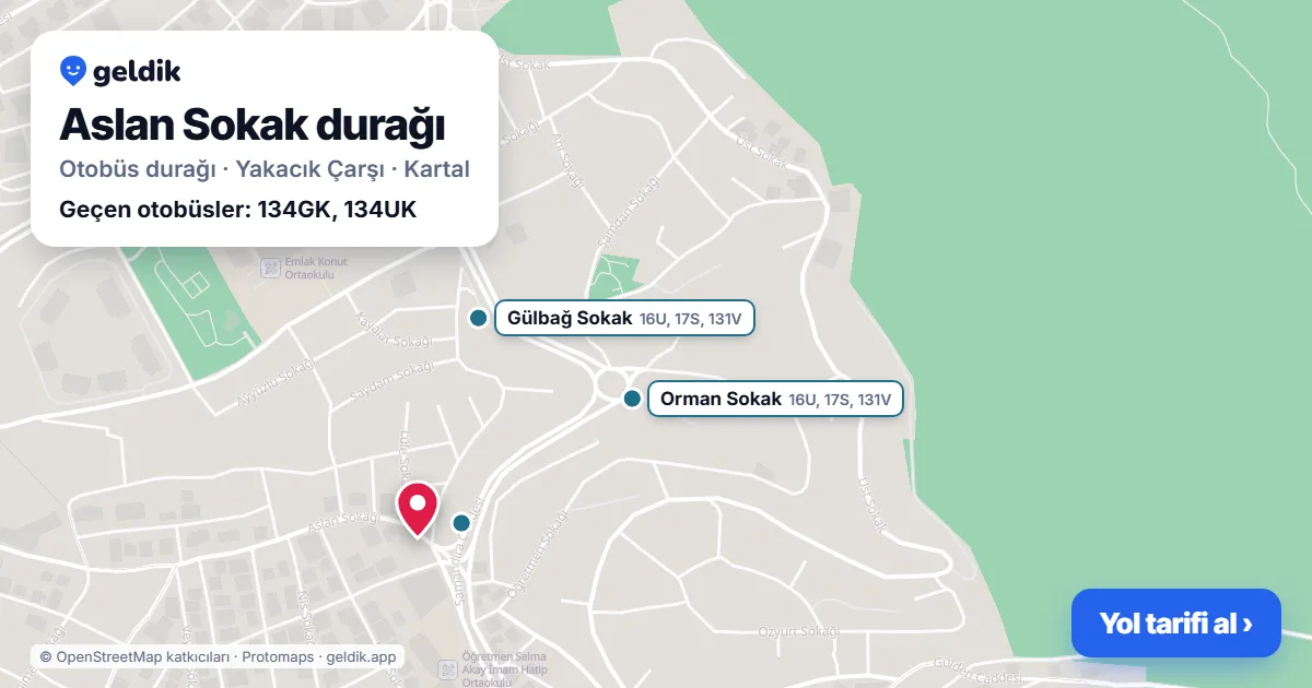Aslan Sokak otobüs durağı haritada: konumu ve yakındaki duraklar