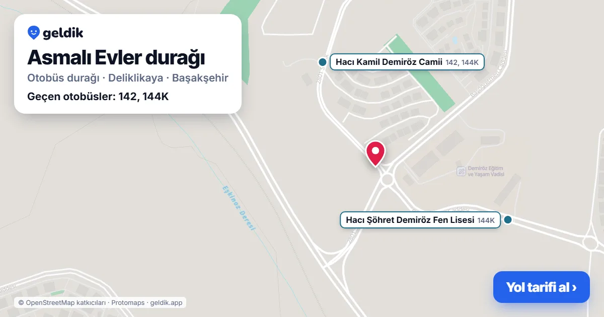 Asmalı Evler otobüs durağı haritada: konumu ve yakındaki duraklar