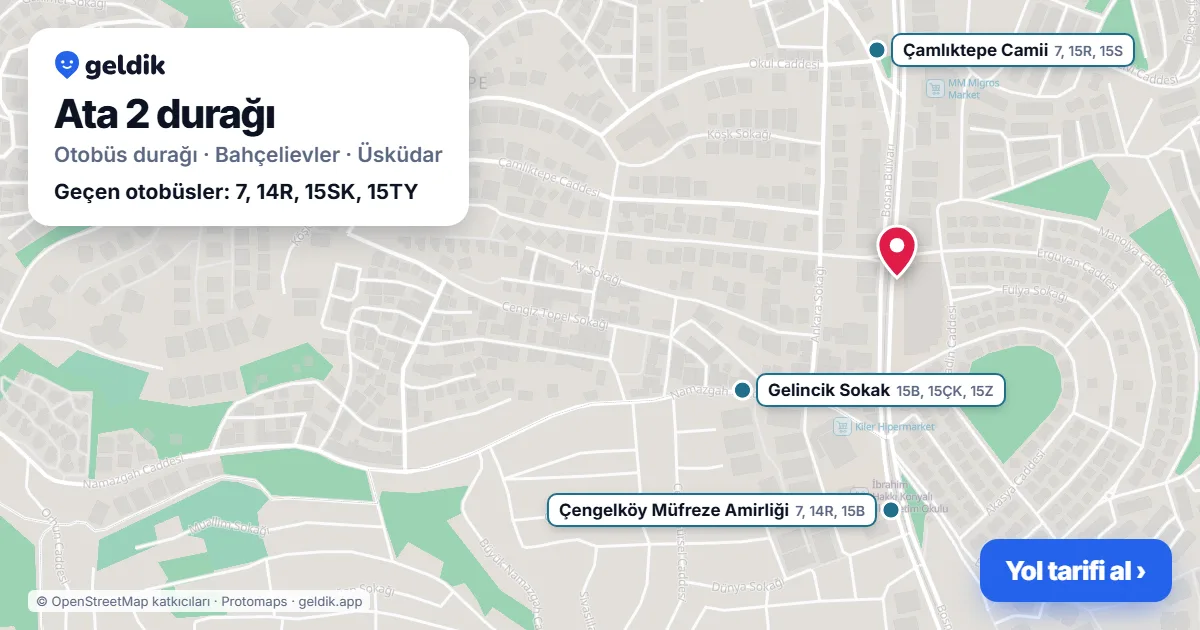 Ata 2 otobüs durağı haritada: konumu ve yakındaki duraklar
