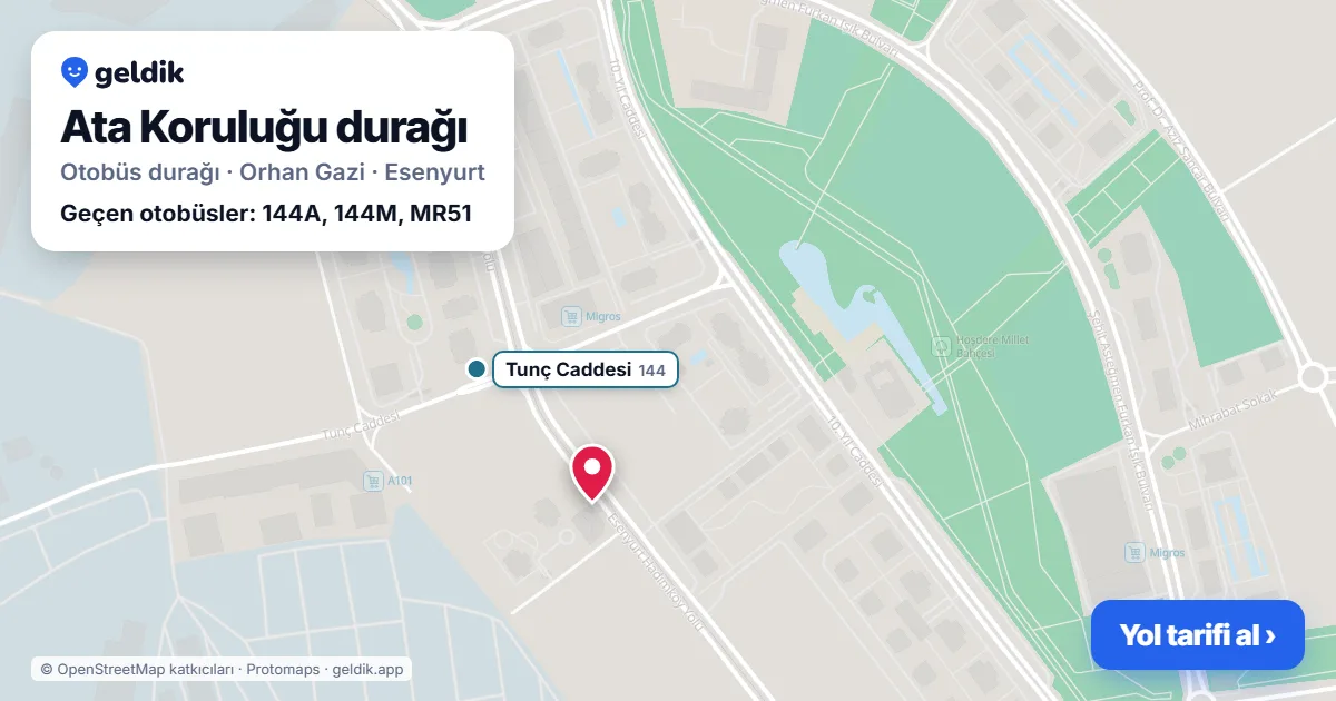 Ata Koruluğu otobüs durağı haritada: konumu ve yakındaki duraklar