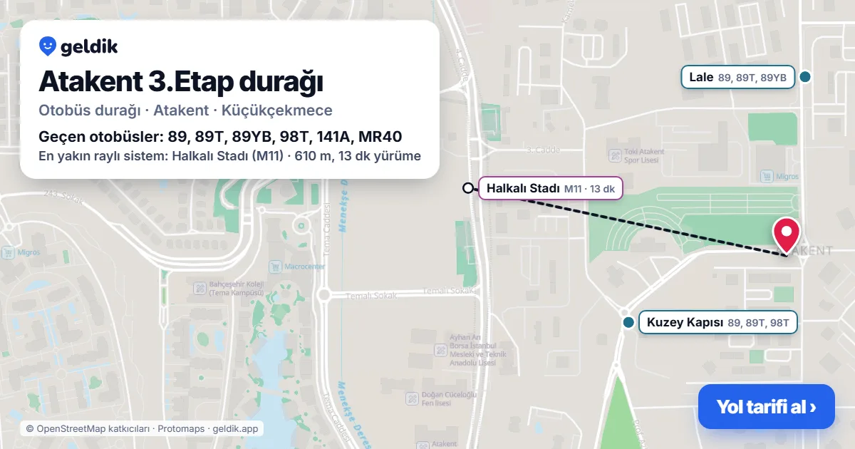Atakent 3.Etap otobüs durağı haritada: konumu ve yakındaki duraklar