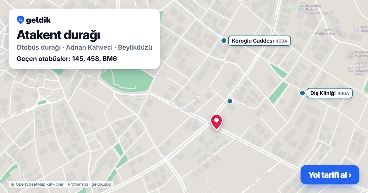 Atakent otobüs durağı haritada: konumu ve yakındaki duraklar