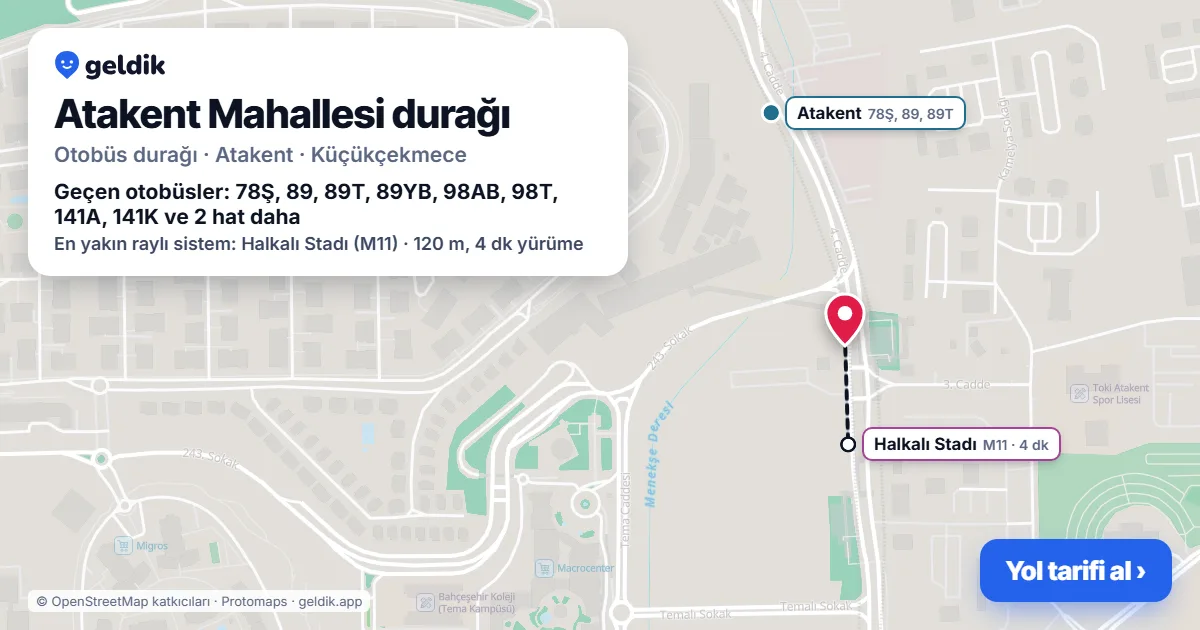 Atakent Mahallesi otobüs durağı haritada: konumu ve yakındaki duraklar