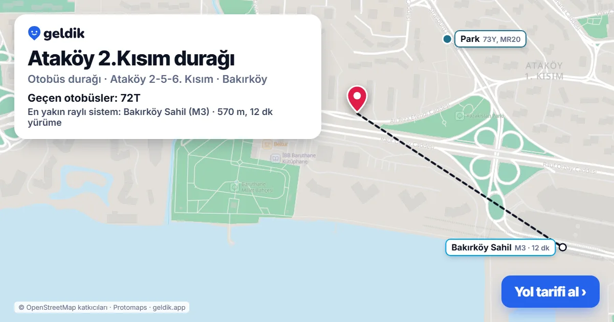 Ataköy 2.Kısım otobüs durağı haritada: konumu ve yakındaki duraklar