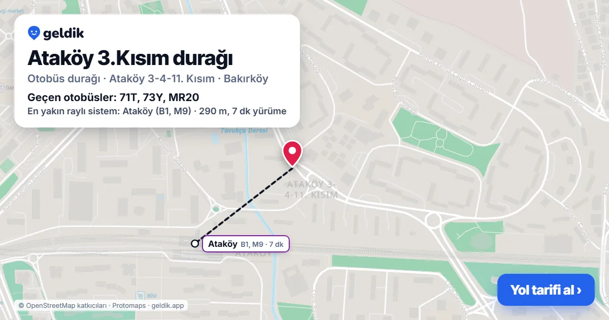 Ataköy 3.Kısım otobüs durağı haritada: konumu ve yakındaki duraklar