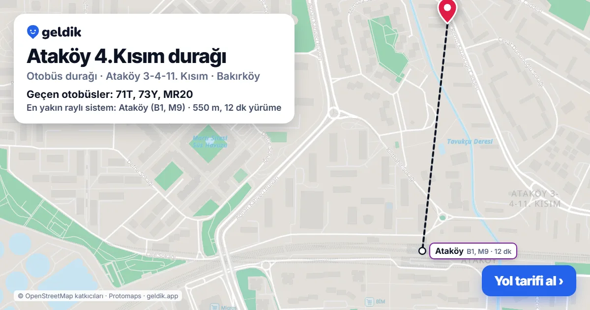 Ataköy 4.Kısım otobüs durağı haritada: konumu ve yakındaki duraklar