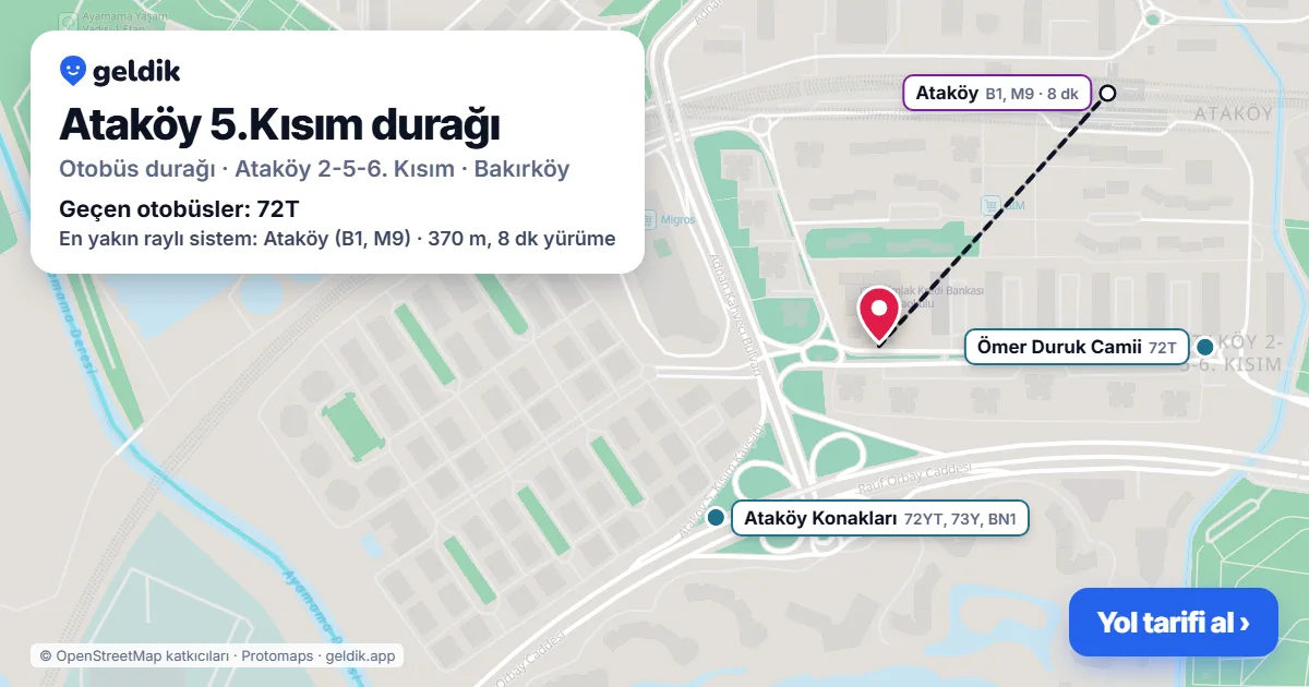 Ataköy 5.Kısım otobüs durağı haritada: konumu ve yakındaki duraklar