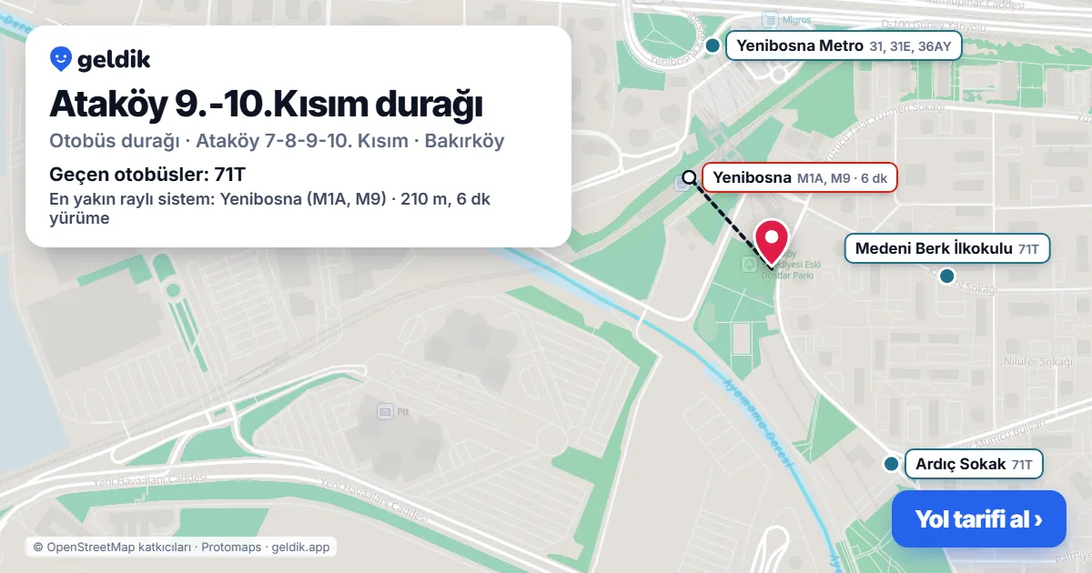 Ataköy 9.-10.Kısım otobüs durağı haritada: konumu ve yakındaki duraklar