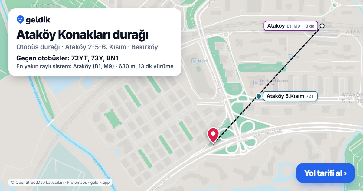 Ataköy Konakları otobüs durağı haritada: konumu ve yakındaki duraklar