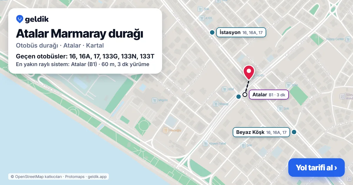Atalar Marmaray otobüs durağı haritada: konumu ve yakındaki duraklar