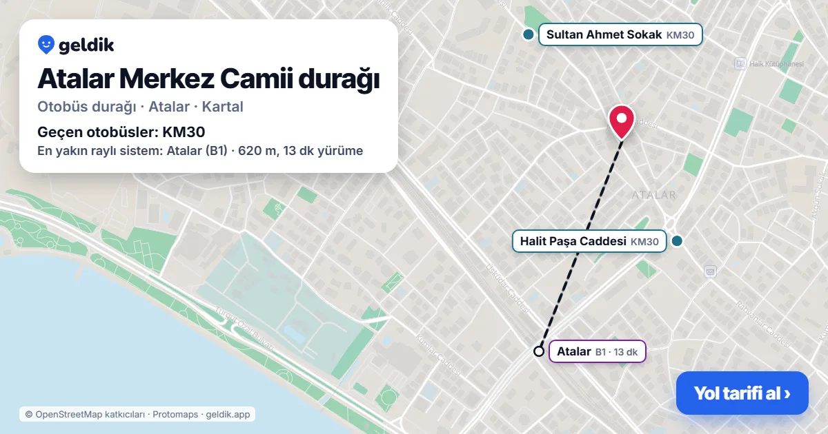 Atalar Merkez Camii otobüs durağı haritada: konumu ve yakındaki duraklar