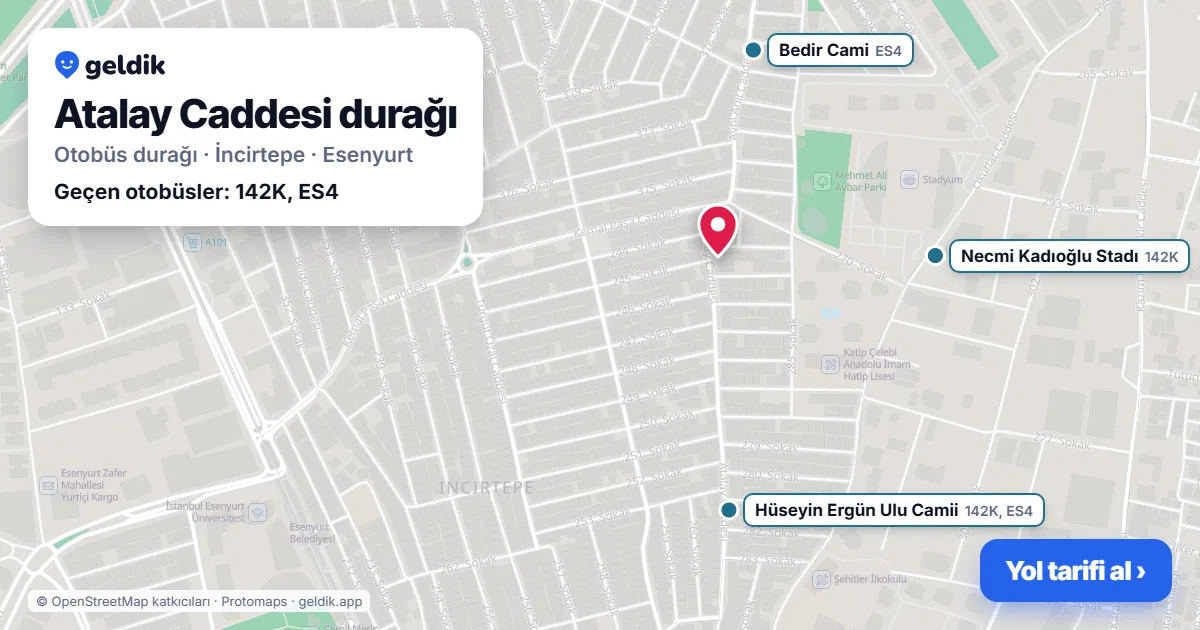 Atalay Caddesi otobüs durağı haritada: konumu ve yakındaki duraklar
