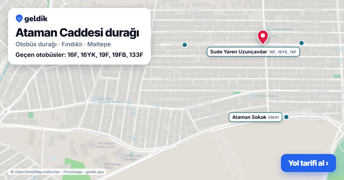 Ataman Caddesi otobüs durağı haritada: konumu ve yakındaki duraklar