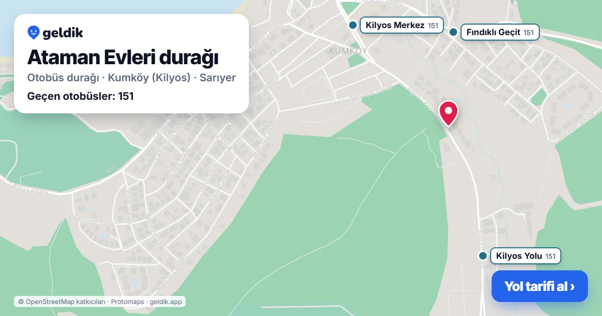 Ataman Evleri otobüs durağı haritada: konumu ve yakındaki duraklar
