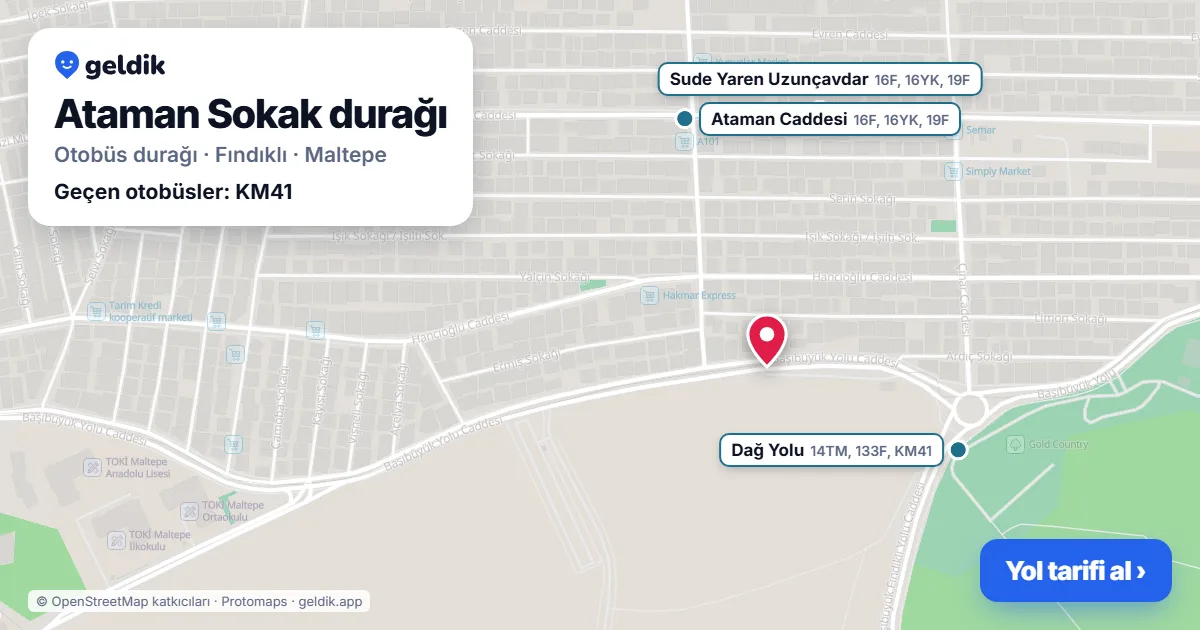 Ataman Sokak otobüs durağı haritada: konumu ve yakındaki duraklar