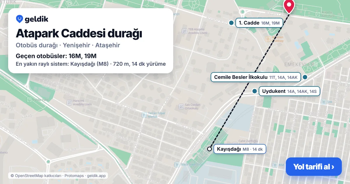 Atapark Caddesi otobüs durağı haritada: konumu ve yakındaki duraklar