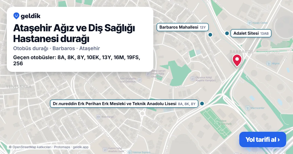 Ataşehir Ağız ve Diş Sağlığı Hastanesi otobüs durağı haritada: konumu ve yakındaki duraklar