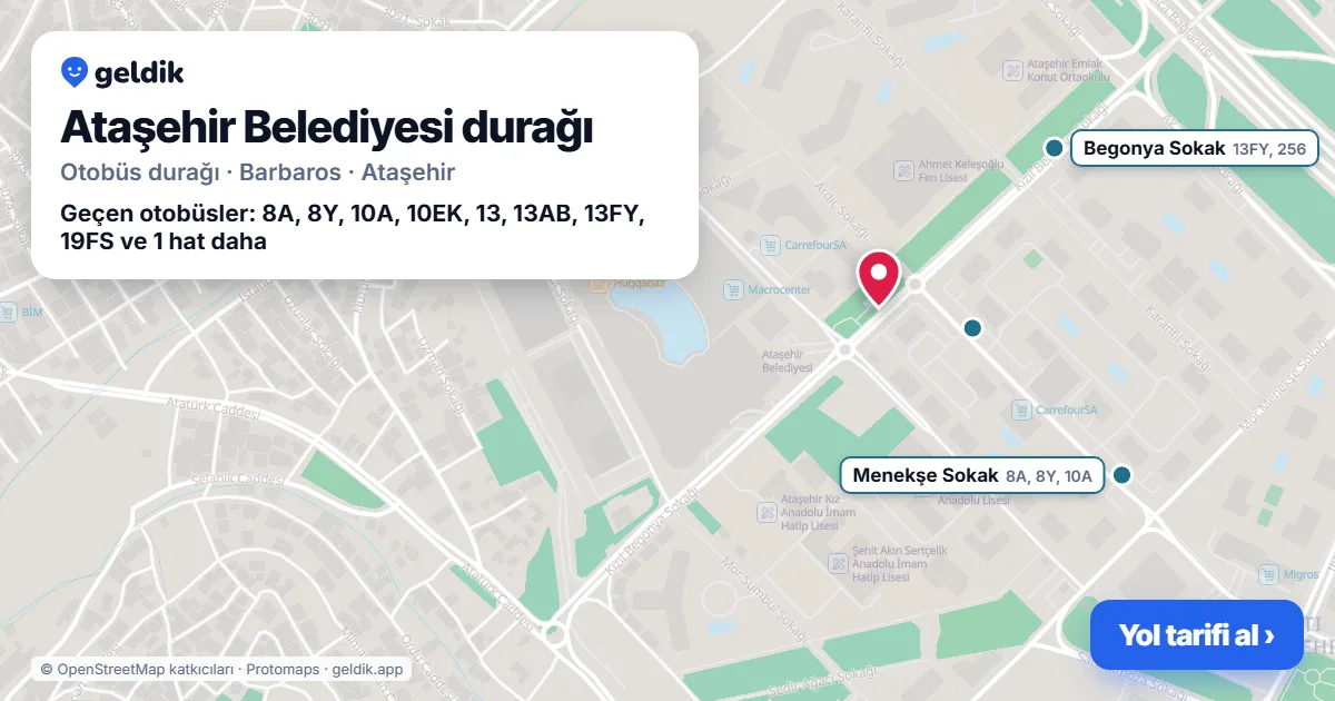 Ataşehir Belediyesi otobüs durağı haritada: konumu ve yakındaki duraklar