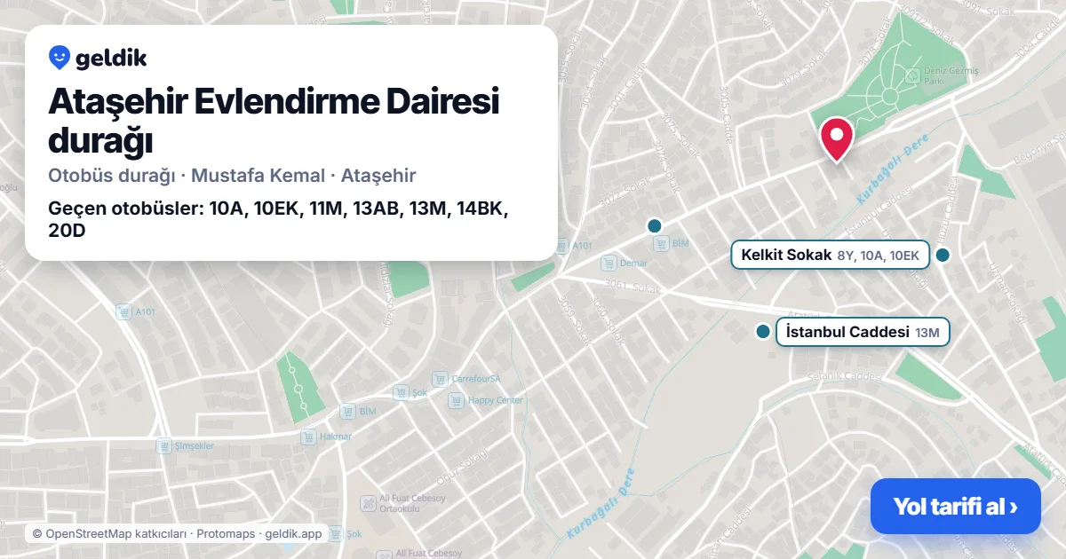 Ataşehir Evlendirme Dairesi otobüs durağı haritada: konumu ve yakındaki duraklar