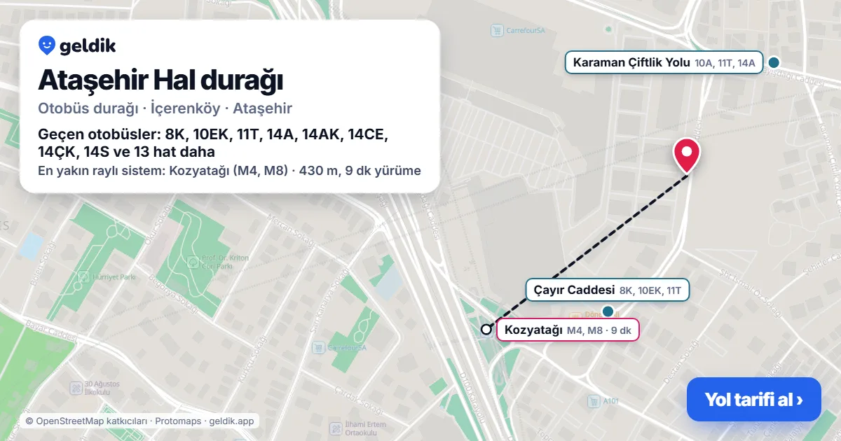 Ataşehir Hal otobüs durağı haritada: konumu ve yakındaki duraklar