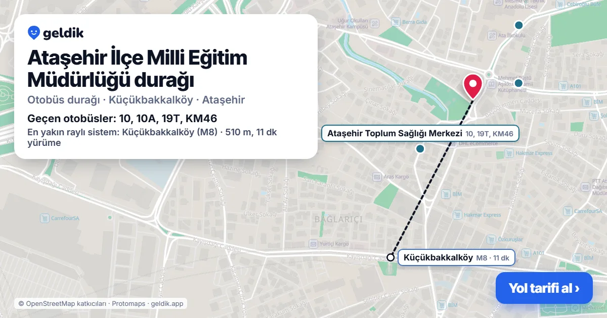 Ataşehir İlçe Milli Eğitim Müdürlüğü otobüs durağı haritada: konumu ve yakındaki duraklar