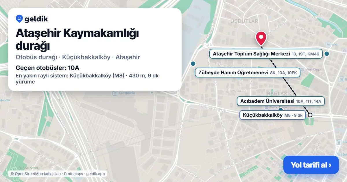 Ataşehir Kaymakamlığı otobüs durağı haritada: konumu ve yakındaki duraklar