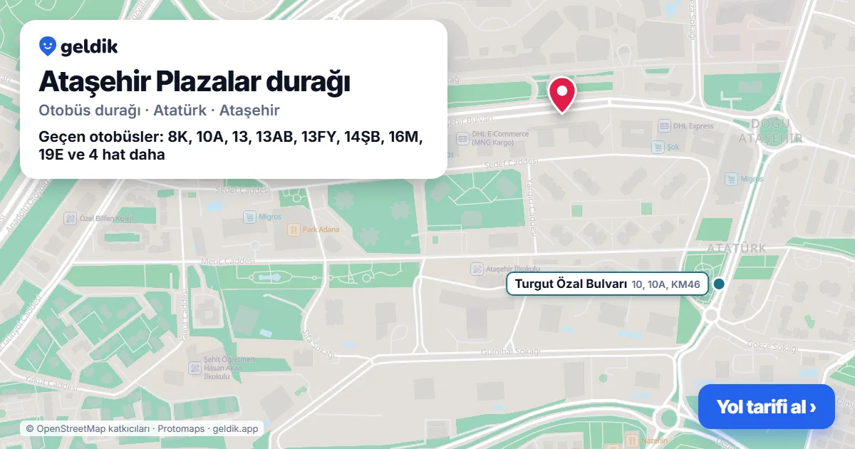Ataşehir Plazalar otobüs durağı haritada: konumu ve yakındaki duraklar