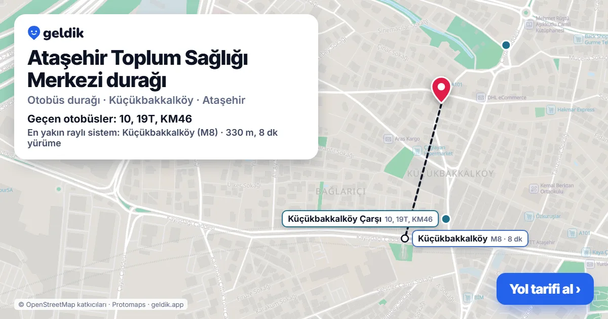 Ataşehir Toplum Sağlığı Merkezi otobüs durağı haritada: konumu ve yakındaki duraklar